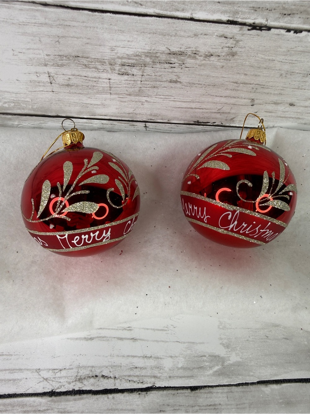 Pier 1 Christmas Ornaments lot of 2 red Merry Christmas